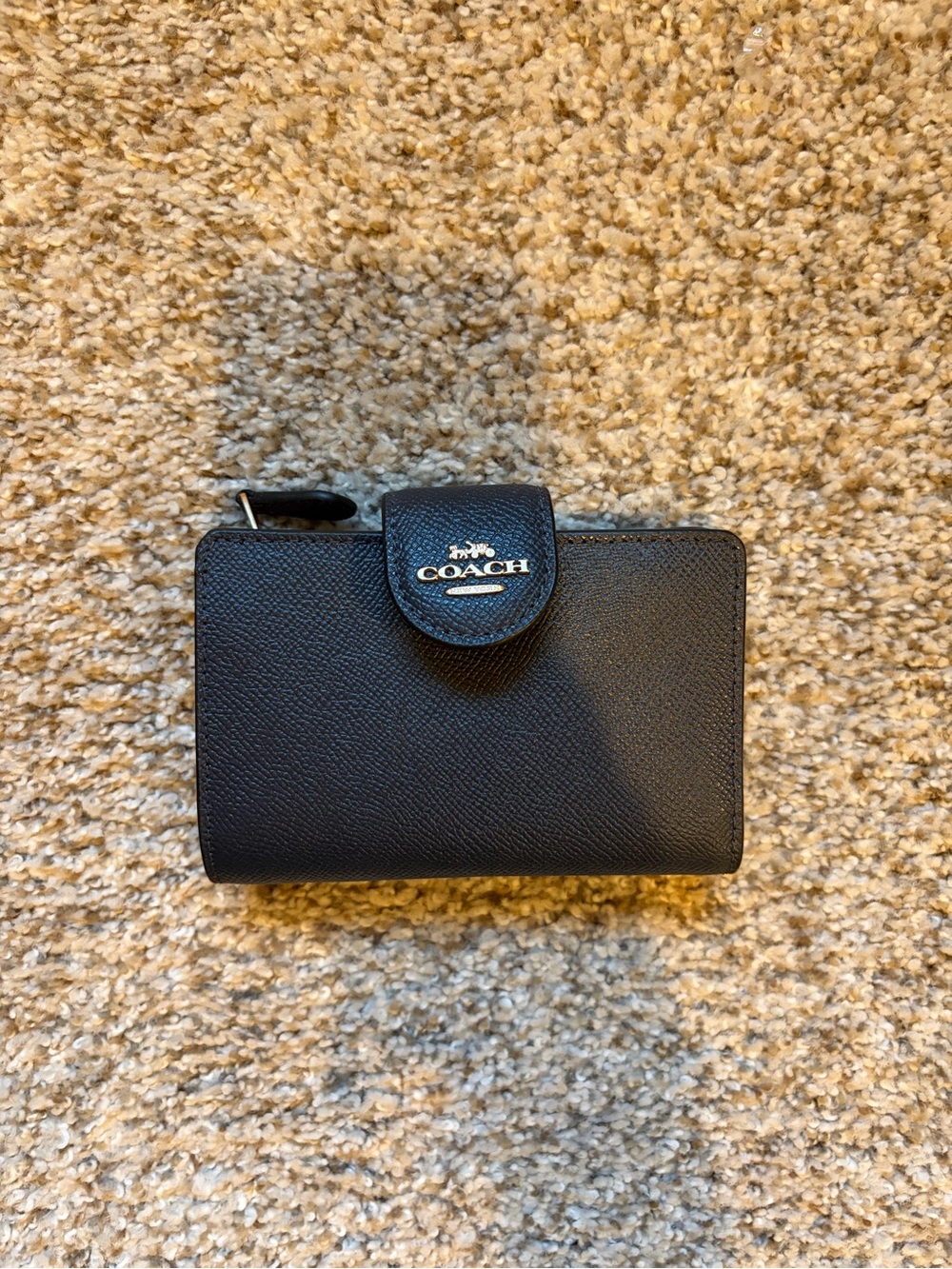Coach Black Pebbled Leather Wallet with Snap Tab